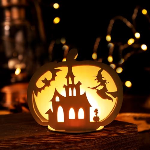 Halloween Kerzenhalter Deko Halloween Kerzenständer Dekoration, Kürbis Deko aus Holz, Kürbis Teelichthalter Geist/Hexe/Kürbis Candle Holder für Halloween Tischdeko zu Hause im Innenbereich (A) von GZWY
