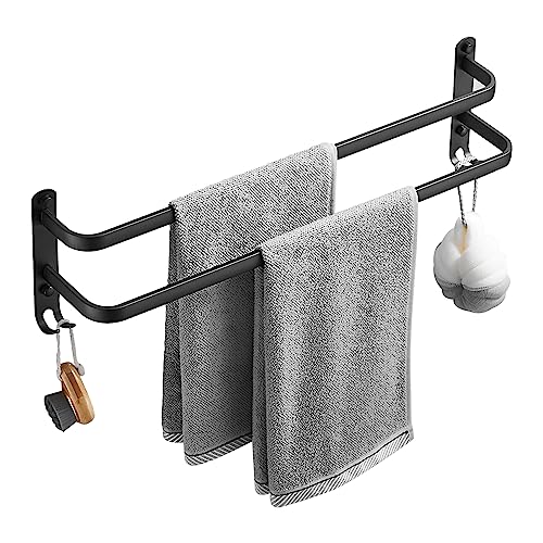 Handtuchhalter Schwarz Handtuchhalter Ohne Bohren Aluminium Handtuchhalter Wand Gästehandtuchhalter Handtuchhalter zum Kleben Badetuchhalter mit 2 Haken Badzubehör für Bad Küche Toilette (60cm-2) von GZWY