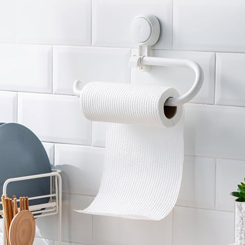 Küchenrollenhalter ohne Bohren, Weiß Küchenpapierhalter, Küchenrollenhalter Wand mit Saugnapf für Unterschränke, Installation Rollenhalter Unter Schrank Für Küche Aufbewahrung & Organisation Wand von GZWY