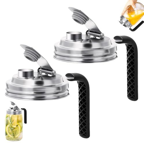 GZWY Mason Jar Deckel, 2 Stück Edelstahl Flip-Top Ausgießer mit Anti-Rutsch-Griff, Kompatibel mit Wide Mouth Ball Mason Jar, BPA-frei, Spülmaschinengeeignet von GZWY