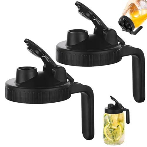 Mason Jar Ausgießer Deckel, 2 Stück Edelstahl Mason Jar Pitcher Flip Cap Deckel mit Griff, Auslaufsichere Dichtung Mason Jar Ausguss Deckel, Dosendeckel für Wide Mouth Ball Mason Jar (C) von GZWY