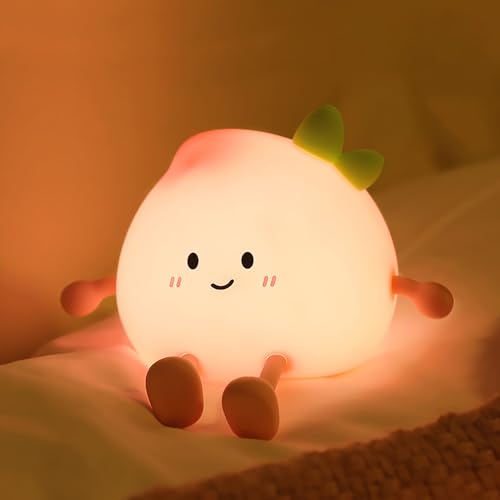 Nachtlicht Kinder Stilllicht Silikon Nachttischlampe USB Aufladbar Touch LED Nachtlicht Dimmbar Niedliche Pfirsich Tischlampe mit Timer Weiches Nachttischdeko für Kinderzimmer,Geschenke für Kinder (A) von GZWY