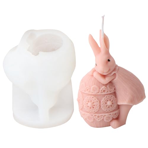 Ostern Kaninchen Silikonformen Gießformen, 3D Silikonform Ostern Giessform Silikon, DIY Seifenform Ostern Hase Backform, Osterhase Silikonform für Gips, Sojawachs Kerzen, Handwerk (01) von GZWY