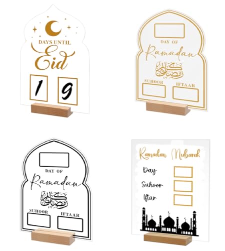 Ramadan Kalender, Ramadan Deko Aus Acrylic,Handgeschriebener Countdown Kalender, Ramadan Kalender Kinder, DIY Eid Mubarak Adventskalender Ramadan Dekoration Wohnzimmer Ramadan Geschenke (4 PCS) von GZWY