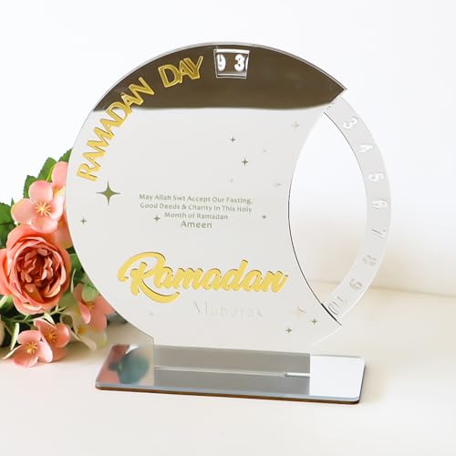 Ramadan Kalender Countdown, Ramadan Deko Aus Acrylic, Eid Mubarak Dekoration DIY Ramadan Dekoration, Ramadan Kalender Kinder, 30-Tage Countdown Kalender Ornament Wohnzimmer Ramadan Geschenke (Silber) von GZWY