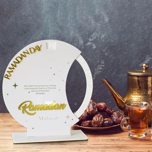 Ramadan Kalender Countdown, Ramadan Deko Aus Acrylic, Eid Mubarak Dekoration DIY Ramadan Dekoration, Ramadan Kalender Kinder, 30-Tage Countdown Kalender Ornament Wohnzimmer Ramadan Geschenke (Weiß) von GZWY