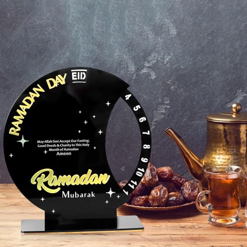 Ramadan Kalender Countdown, Ramadan Deko Aus Acrylic, Eid Mubarak Dekoration DIY Ramadan Dekoration, Ramadan Kalender Kinder, 30-Tage Countdown Kalender Ornament Wohnzimmer Ramadan Geschenke (Schwarz) von GZWY