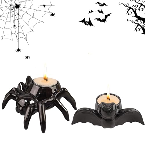 Schläger Kerzenhalter, Halloween Deko Geister Deko Halloween Dekoration Teelichthalter, Spinne Candle Holder, Wohnzimmer Schlafzimmer Deko Tischdeko, Geheimkammer Horror Deko (2PCS) von GZWY
