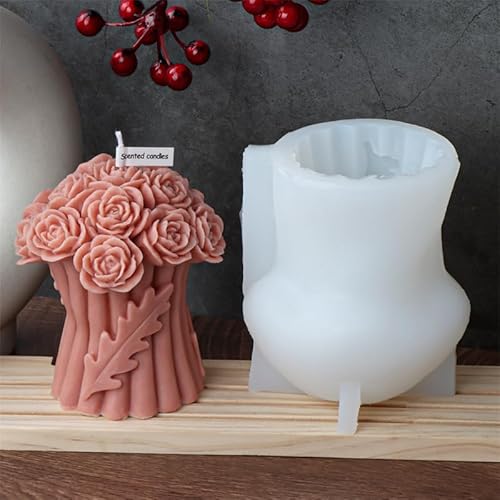 Silikonformen Gießformen 3D Rose Bouquet Kerzenform Silikon DIY Blume Säule Gießformen Kerzenformen Zum Gießen für Kerzenherstellung, Hochzeit Souvenirs Home Decor Valentinstag Geschenke (#1) von GZWY