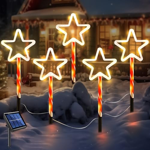 Solar Stern Weihnachtsbeleuchtung Außen, Weihnachtsdeko Aussen Stern Solarlampen für Außen Garten,wasserdichte Weihnachtsstern Beleuchtet mit 8 Modi Solar Lichterkette für Weihnachtsdeko Außen (A) von GZWY