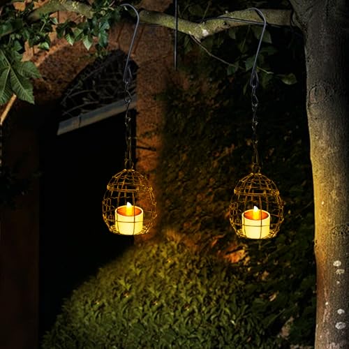 Solarlampen für Außen,Laternen für Draußen Wasserdicht Metall Hängend Solarlampen für Garten Deko Draußen mit LED Glühbirne,Solarlaterne für Außen Terrasse Innenhof Balkon Deko Weihnachtsdeko (A 2PCS) von GZWY