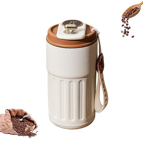 Thermobecher Kaffee to Go, Edelstahl Doppelwandige Vakuum auslaufsicher Reisebecher Kaffeebecher to Go, Kaffee-Thermoskanne Mit Temperaturanzeige, Travel Mug für Heiße und Kalte Kaffeemilch (Kaffee) von GZWY