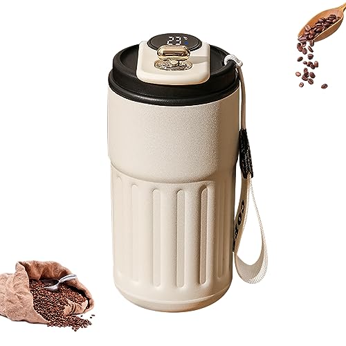 Thermobecher Kaffee to Go, Edelstahl Doppelwandige Vakuum auslaufsicher Reisebecher Kaffeebecher to Go, Kaffee-Thermoskanne Mit Temperaturanzeige, Travel Mug für Heiße und Kalte Kaffeemilch (Schwarz) von GZWY