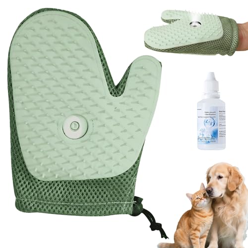 Tierhaarentferner Handschuh, Wiederverwendbar Haarentfernungshandschuh Fellhandschuhe Fingerlos Katze mit Spray, Tier Fellpflege Handschuh Katzenbürste mit Dampf Antistatische Hair Remover (Grün 1) von GZWY