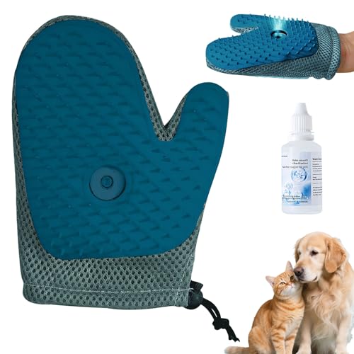 Tierhaarentferner Handschuh, Wiederverwendbar Haarentfernungshandschuh Fellhandschuhe Fingerlos Katze mit Spray, Tier Fellpflege Handschuh Katzenbürste mit Dampf Antistatische Hair Remover (Grün 2) von GZWY