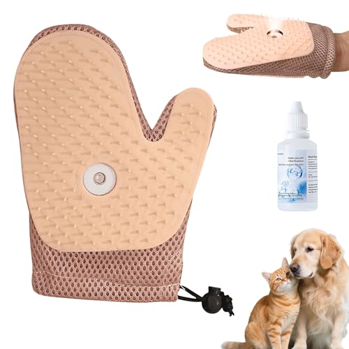 Tierhaarentferner Handschuh, Wiederverwendbar Haarentfernungshandschuh Fellhandschuhe Fingerlos Katze mit Spray, Tier Fellpflege Handschuh Katzenbürste mit Dampf Antistatische Hair Remover (Rosa) von GZWY