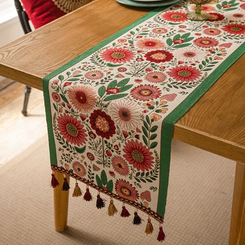 Tischläufer Modern Tischläufer Beige Polyester Tischläufer mit Quasten, Rechteckige Waschbar Tischdecke für Küche Vintage Bauernhaus Böhmische Hochzeit Party Geburtstag Tabletop Dekor (C, 33*160cm) von GZWY
