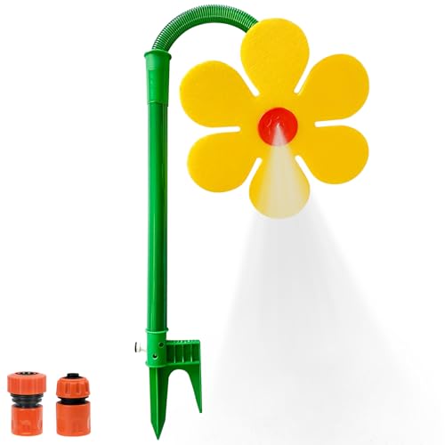 Wassersprinkler Kinder Outdoor, Crazy Daisy Sprinkler, 360° Rasensprinkler Tanzende Blume, Wasserblume für Garten Kinder, Rasensprenger Wasserspielzeug mit Gartenschlauch Anschluss (Gelb) von GZWY