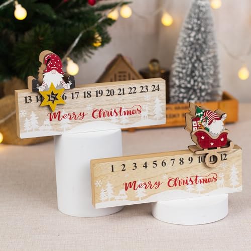 Weihnachtsdeko Adventskalender, Holz Weihnachten Deko Countdown Kalender 24 Tage, Weihnachtskalender mit Weihnachtsmann Stern, Weihnachtsdeko Holz für Tischdeko Weihnachten (A) von GZWY