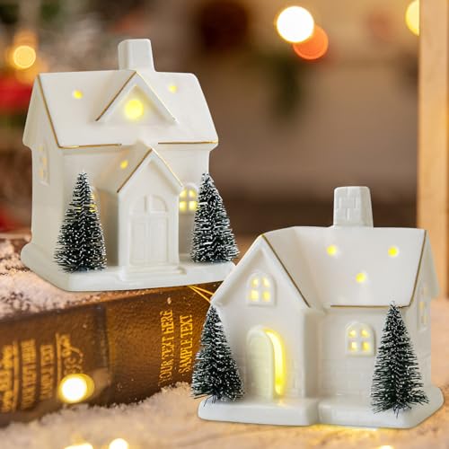 Weihnachtsdorf Beleuchtet Weiß, Weihnachtsdeko Weiß Weihnachtshäuser mit LED Licht, Keramik Weihnachtsdorf mit Beleuchtung, LED Weihnachtshaus Beleuchtet Lichthaus Weiss für Weihnachtsdeko Innen (C) Weihnachtsdorf Beleuchtet Weiß, Weihnachtsdeko Weiß Weihnachtshäuser mit LED Licht, Keramik Weihnachtsdorf mit Beleuchtung, LED Weihnachtshaus Beleuchtet Lichthaus Weiss für Weihnachtsdeko Innen (C) von GZWY