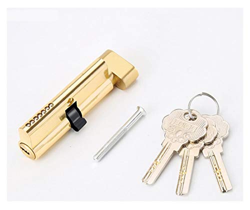 Massiver Schließzylinder Indoor Holz Türschloss Zylinderkern mit 3 Tasten Höhe 29mm Länge 70mm Zinklegierung Eine Seite Geöffnete Schwarzgold-Schließzylinder(Gold) von GZXXB