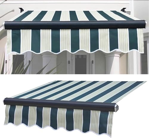 Ausziehbare Terrassenmarkise - Wasserdichter Polyesterschirm Unterstand für Terrasse Balkon - Gartenzelt Ersatzstoff Rahmenlose Markise (Größe: 4.9x3.5m, Farbe:Streifen) von GZYHDC