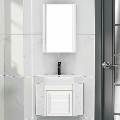 GZYHDC Badezimmer-Waschbecken, Eck-Waschtischschrank mit Keramik-Waschbecken-Spiegelschrank, Wandmontiertes Badezimmer-Waschtisch-Set für kleinen Raum (Farbe: B, Größe: 43 cm) von GZYHDC