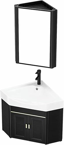 GZYHDC Badezimmer-Waschtisch-Waschbecken, Eck-Waschtischschrank mit Keramik-Waschbecken-Spiegelschrank, wandmontiertes Badezimmer-Waschtisch-Set für kleinen Raum (Farbe: B, Größe: 43 cm) von GZYHDC