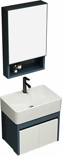 GZYHDC Badezimmer-Waschtisch mit Spiegelschrank, moderner Unterbau-Waschbeckenschrank mit 2 schließenden Türen, Blau (Größe: 60 x 38 cm) von GZYHDC