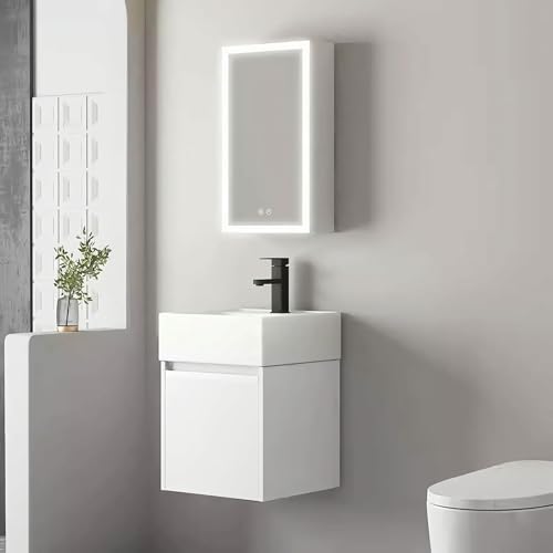 GZYHDC Badezimmer-Waschtisch mit Waschbecken und Spiegelschrank, LED-Spiegel mit Anti-Beschlag, Wandmontage, Waschhand-B-Design, mit quadratischem Keramikgefäß, Waschbeckenoberseite (Größe: 50 x 36 cm GZYHDC Badezimmer-Waschtisch mit Waschbecken und Spiegelschrank, LED-Spiegel mit Anti-Beschlag, Wandmontage, Waschhand-B-Design, mit quadratischem Keramikgefäß, Waschbeckenoberseite (Größe: 50 x 36 cm von GZYHDC