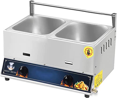 GZYHDC Kommerzielle Gasfritteuse, Edelstahl-Doppeltank-Fritteuse, unabhängiger Dual-Temperaturregler, geteiltes Design, leicht zu reinigen, für Restaurant und Zuhause (Größe: 10 l + 10 l) von GZYHDC