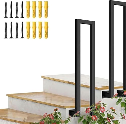 Gartentreppengeländer, schwarz, Metall-Handläufe für den Außenbereich, 1 Stufe, Treppe, Sicherheitsveranda, Deck, Geländer, Haltegriff, Bannisterschiene (45 cm) von GZYHDC
