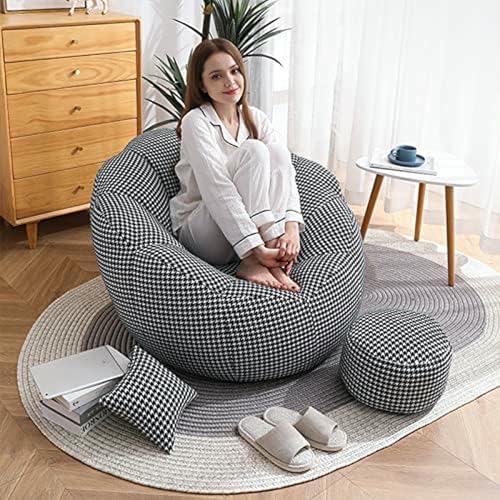 Lazy Sofa Sitzsack Stuhlbezug Sitzsack Stuhlbezug + Fußhocker-Bezug Blütenblattförmiger Sitzsack-Stuhlbezug (ohne Bohnen) Sofa Lazy Sack Sitzsack Stuhl, beige graue Nähte von GZYHDC