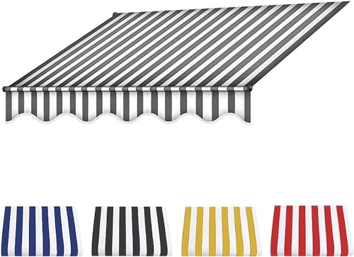 Balkon-Markisen-Ersatz, kein Bohren, Klemmmarkisenstoff, höhenverstellbare Sonnenschirm-Überdachungsleinen, Polyester, wasserdicht, Schattenabdeckung-Gray Stripes||2M von GZYMXFC