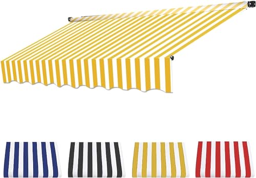 Balkon-Markisen-Ersatz, kein Bohren, Klemmmarkisenstoff, höhenverstellbare Sonnenschirm-Überdachungsleinen, Polyester, wasserdicht, Schattenabdeckung-Yellow Stripes||3.5M von GZYMXFC