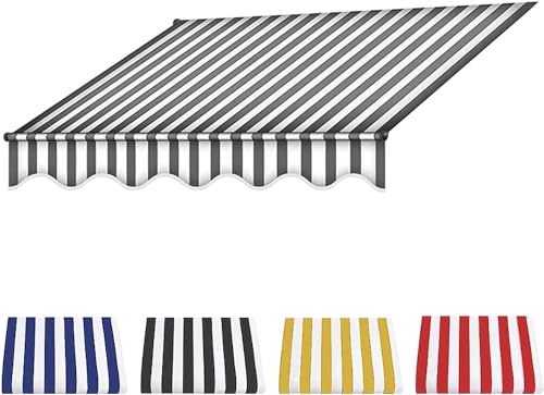 Sonnenschutz-Klemmmarkise, Markisen-Ersatzstoff, Balkonmarkisen, höhenverstellbar, UV-beständig und wasserdicht, für Terrassenbalkon-Gray Stripes||3.5M von GZYMXFC