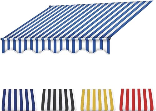 Sonnenschutz-Klemmmarkise, höhenverstellbarer Markisenstoff, langlebiger Markisenstoff, wasserdichter Mehrzweck-Markisenschutz, für Terrasse, Balkon, Hof-Blue Stripes||2M von GZYMXFC