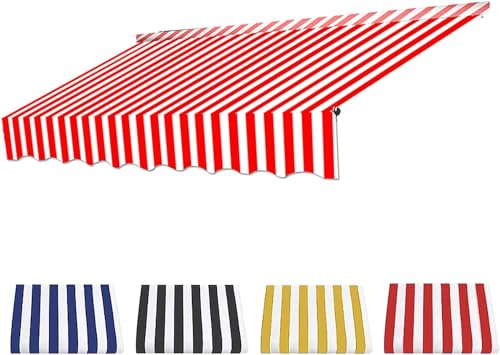 Sonnenschutz-Klemmmarkise, höhenverstellbarer Markisenstoff, langlebiger Markisenstoff, wasserdichter Mehrzweck-Markisenschutz, für Terrasse, Balkon, Hof-Red Stripes||2.5M von GZYMXFC