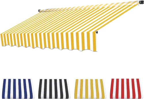 Sonnenschutz-Klemmmarkise, höhenverstellbarer Markisenstoff, langlebiger Markisenstoff, wasserdichter Mehrzweck-Markisenschutz, für Terrasse, Balkon, Hof-Yellow Stripes||2M von GZYMXFC