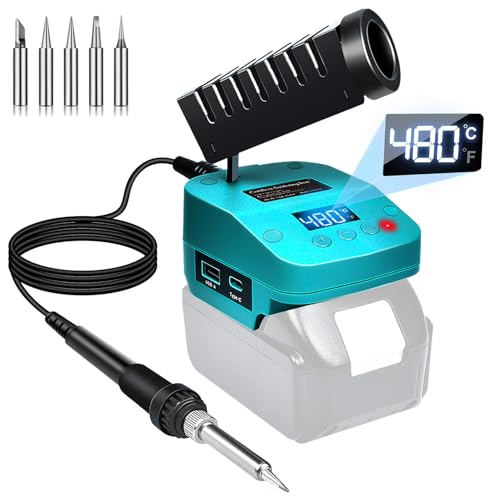 GZYZ Akku-Lötkolben-Set kompatibel mit Makita 18V Akku, tragbarer Lötkolben mit USB und Typ-C, einstellbarer Temperaturbereich 180–480 °C für Heimwerkerarbeiten, Elektroarbeiten (Ohne Akku) von GZYZ