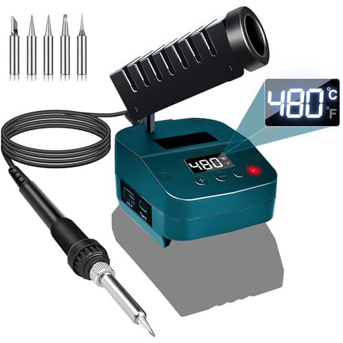 GZYZ Akku Lötkolben Set kompatibel mit Bosch 18V BAT Akku, Tragbarer Kabelloser Lötkolben mit Unterspannungsschutz,USB- und Typ-C,Temperaturbereich 180–480 °C für DIY,Elektroarbeiten(Ohne Akku) von GZYZ