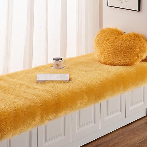 GZYZPDF Bay Fenster Sitzkissen Plüsch, rutschfeste Fensterbank Teppiche Teppich Indoor Fenster Bank Matte Pads für Wohnzimmer Schlafzimmer Gelb 50x160cm von GZYZPDF