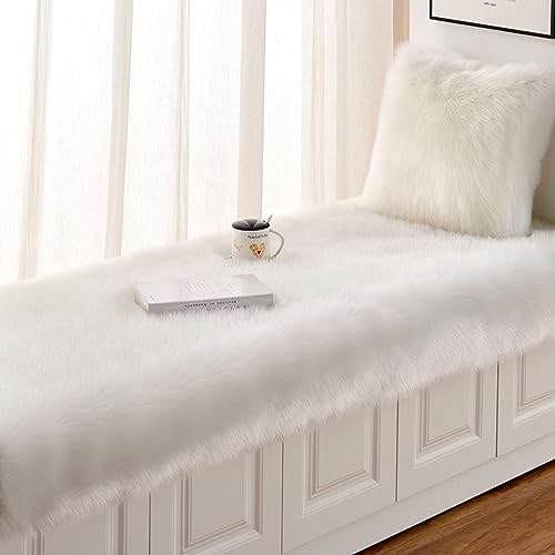 GZYZPDF Bay Fenster Sitzkissen Plüsch, rutschfeste Fensterbank Teppiche Teppich Indoor Fenster Bank Matte Pads für Wohnzimmer Schlafzimmer Weiß 60x120cm von GZYZPDF