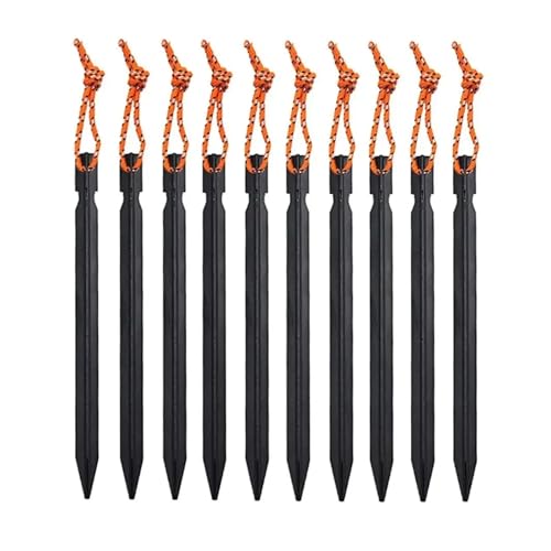 10Pcs 18cm Aluminium Legierung Outdoor Garten Stakes Boden Nagel Mit Reflektierende Kabel Hängematte Camping Winddicht Stakes(Black-10PCS) von GZZBDGFIY