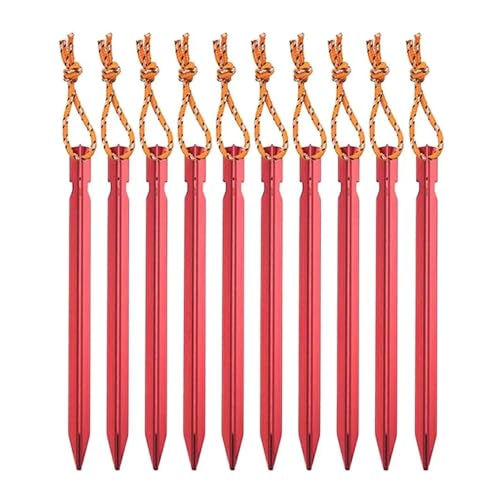 10Pcs 18cm Aluminium Legierung Outdoor Garten Stakes Boden Nagel Mit Reflektierende Kabel Hängematte Camping Winddicht Stakes(Red-10PCS) von GZZBDGFIY