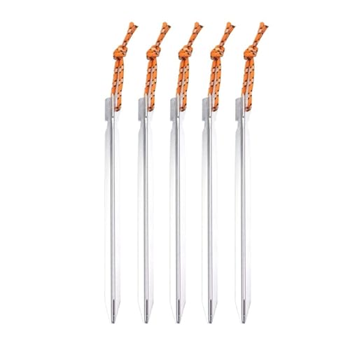 18 Cm Zeltheringe Aluminium Zeltpfahl Bodennägel Mit Reflektierendem Seil Outdoor Camping Wanderausrüstung Zeltzubehör(5PCS Silver) von GZZBDGFIY
