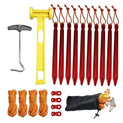 20-teiliges Set, 18 Cm, Aluminiumlegierung, Heringe, Nägel, Pfähle, Camping- Und Wanderzeltzubehör, Einschließlich Windseil, Hammer, Reflektierende Kordel(Red) von GZZBDGFIY