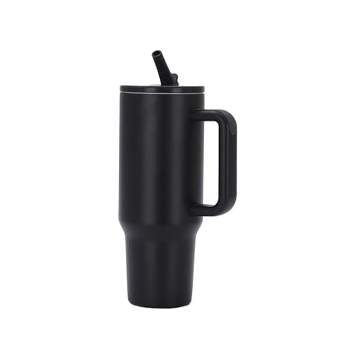Isolierter Becher (40 Oz) Mit Henkel Und Klappstrohhalm, Doppelwandige Vakuum-Isolierwasserflasche For 12 Stunden, Auslaufsicher, BPA-frei(Black 40oz) von GZZBDGFIY