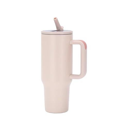 Isolierter Becher (40 Oz) Mit Henkel Und Klappstrohhalm, Doppelwandige Vakuum-Isolierwasserflasche For 12 Stunden, Auslaufsicher, BPA-frei(Rose Quartz 40oz) von GZZBDGFIY