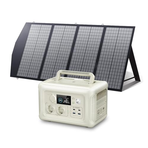 Kompatibel Mit ALLPOWERS, Solarpanel-Kit 100 W, 140 W, 200 W, Tragbares Solarladegerät Mit Tragbarem Kraftwerk, 600 W, LiFePO4-Batteriegenerator, USV(R600 with 140W,EU) von GZZBDGFIY